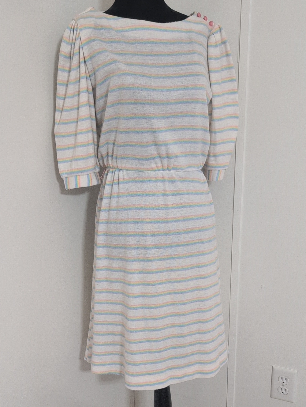 Vintage 70s Or 80s Oops Of California Striped Boatneck Dress Bubblegum Pastel